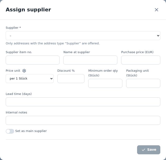 Assign supplier