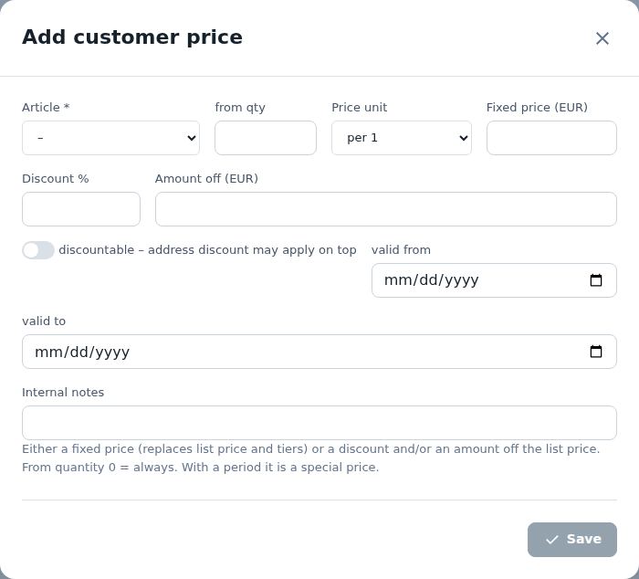 Add customer price
