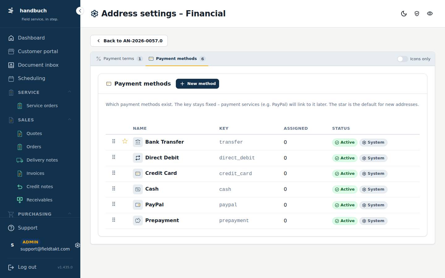 Address settings – Financial