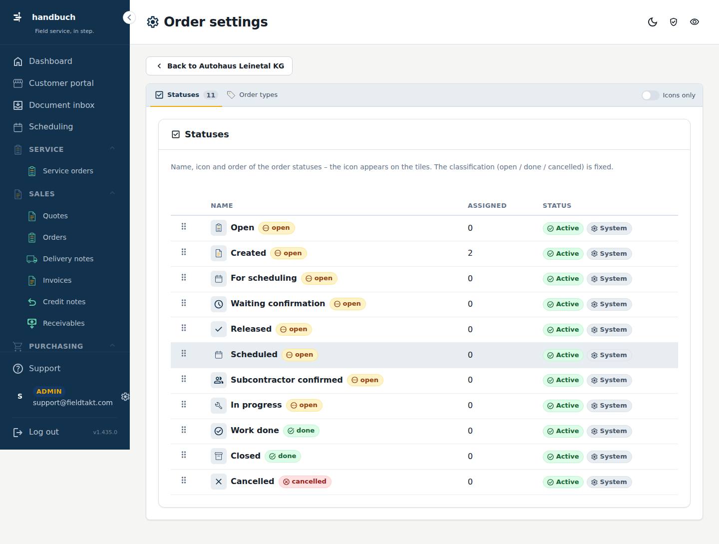 Order settings