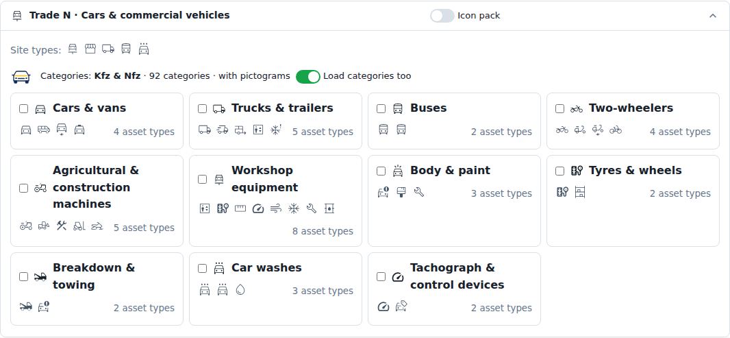 Trade N · Cars & commercial vehicles Icon pack