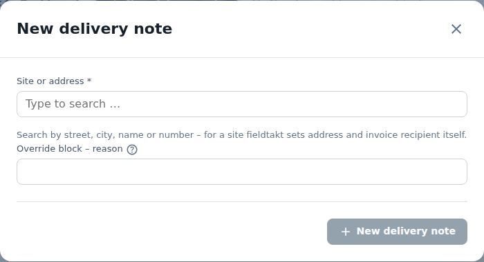 New delivery note