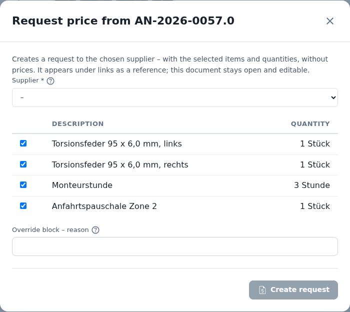 Request price from