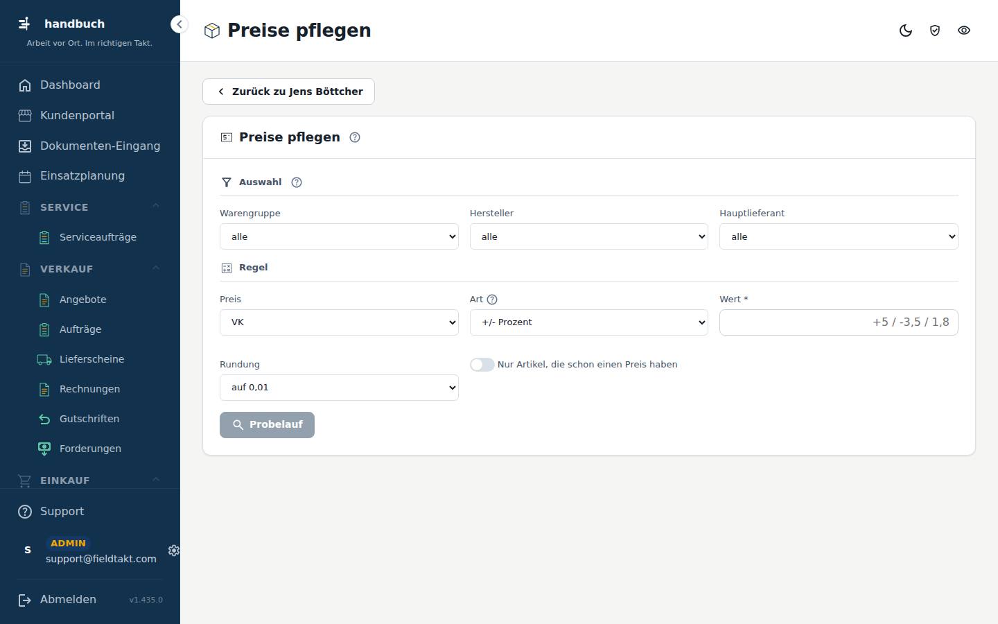 Preise pflegen