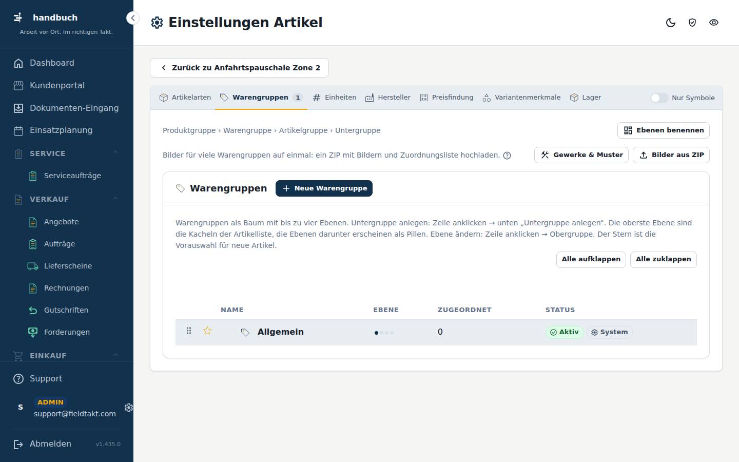 Einstellungen Artikel
