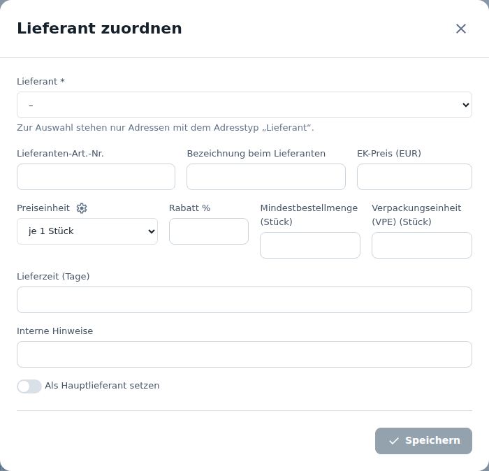 Lieferant zuordnen