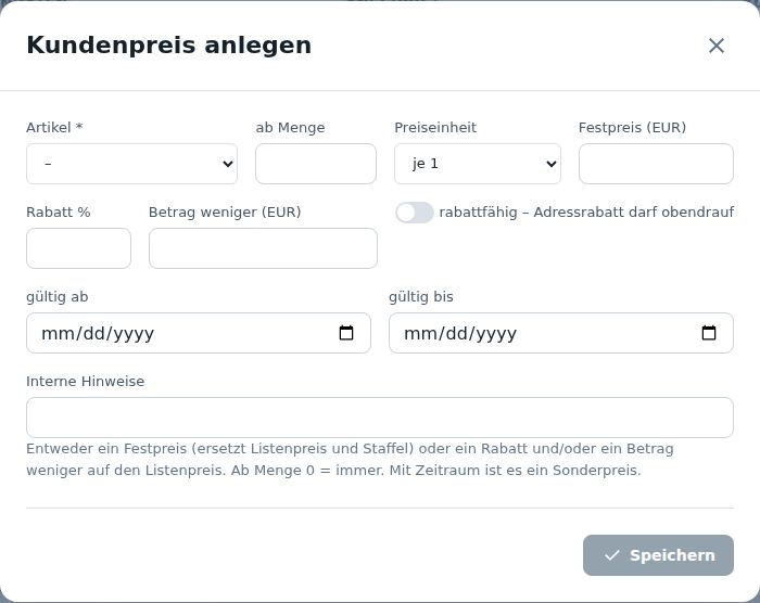 Kundenpreis anlegen