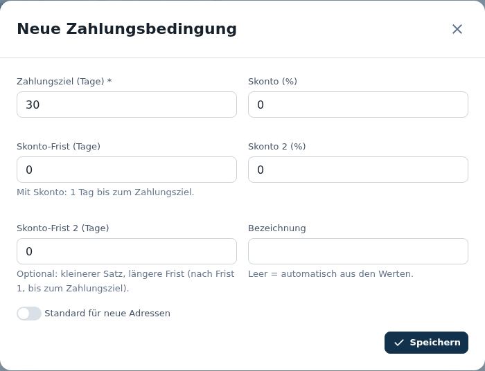 Neue Zahlungsbedingung