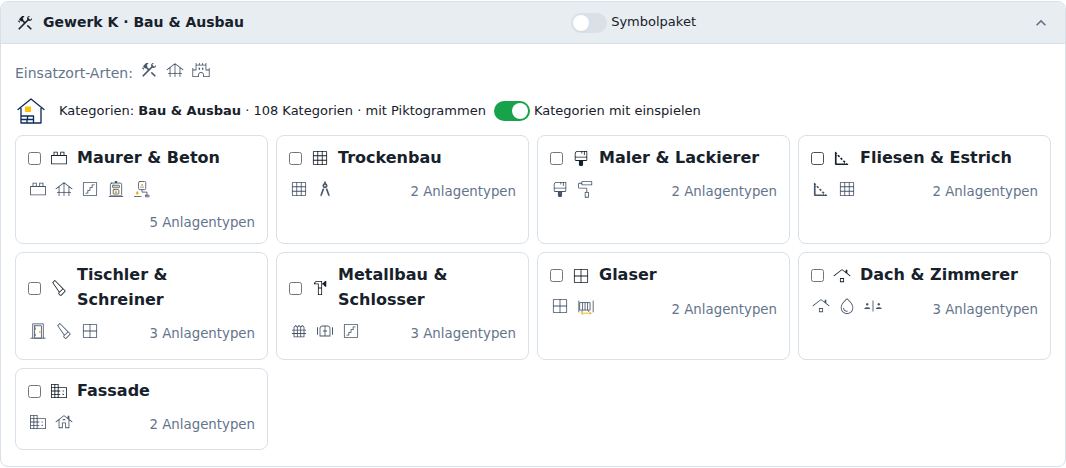 Gewerk K · Bau & Ausbau Symbolpaket