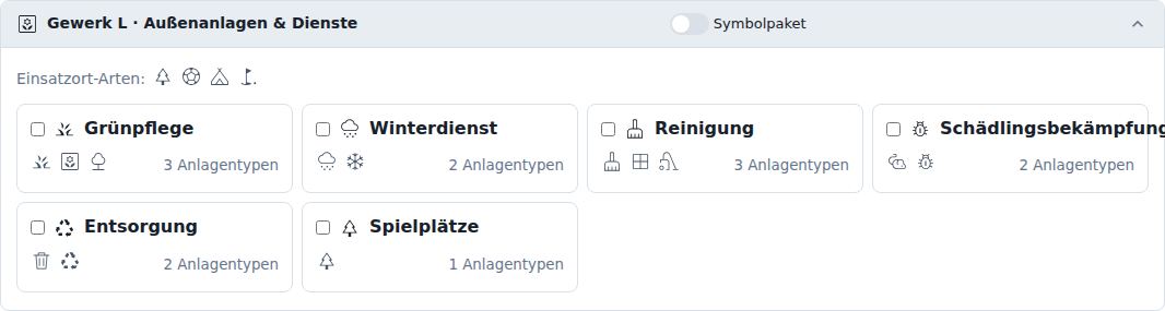 Gewerk L · Außenanlagen & Dienste Symbolpaket