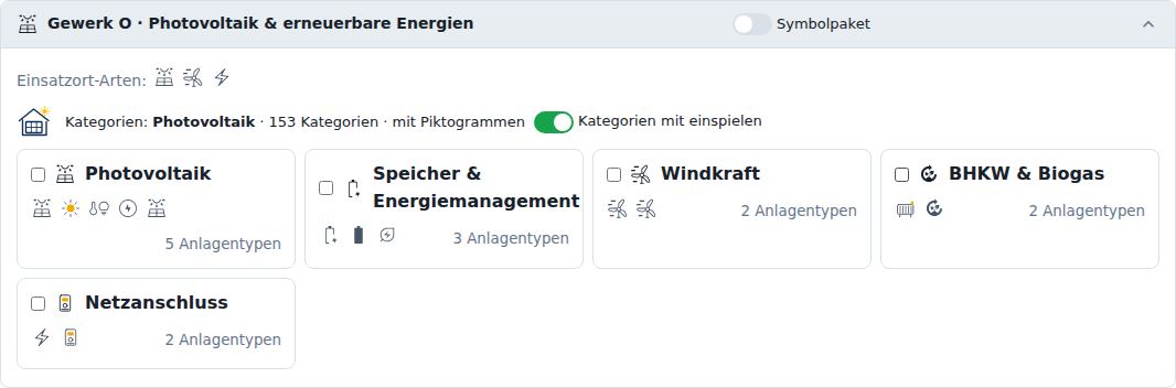 Gewerk O · Photovoltaik & erneuerbare Energien Symbolpaket