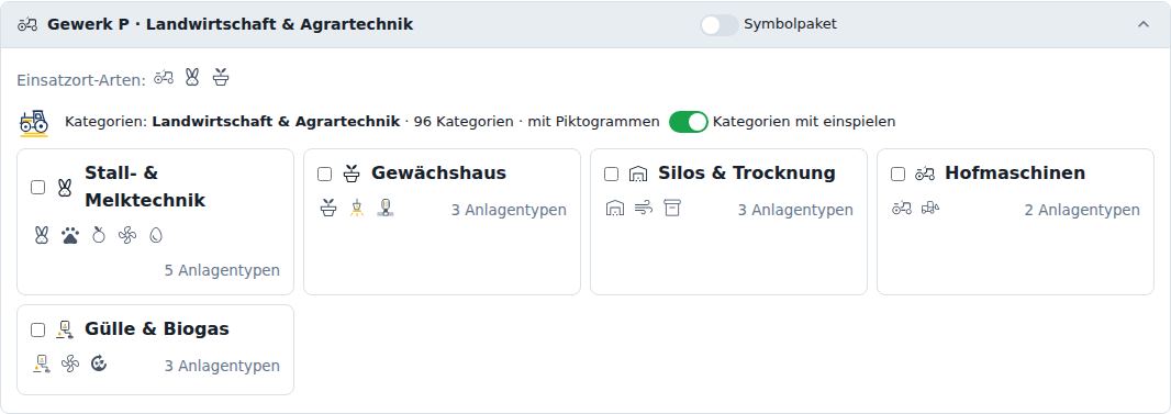 Gewerk P · Landwirtschaft & Agrartechnik Symbolpaket