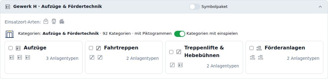 Gewerk H · Aufzüge & Fördertechnik Symbolpaket