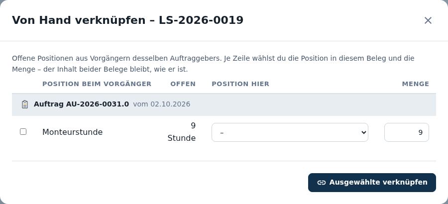 Von Hand verknüpfen –